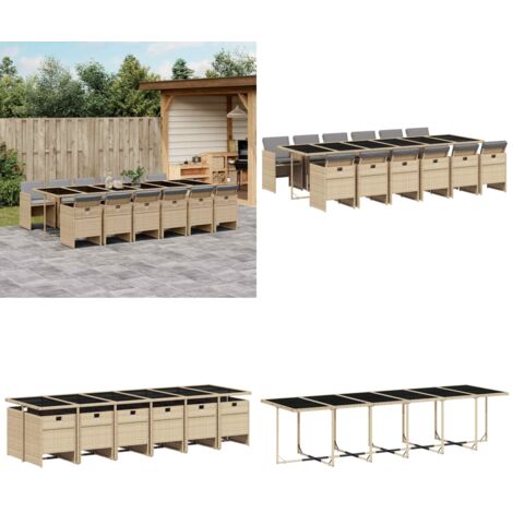 Set Pranzo da Giardino 13 pz con Cuscini Beige Misto Polyrattan - Sedie da giardino - Tavolo da giardino