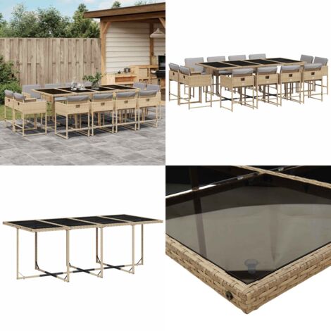 Set Pranzo da Giardino 13 pz con Cuscini Beige Misto Polyrattan - Sedie da giardino - Tavolo da giardino