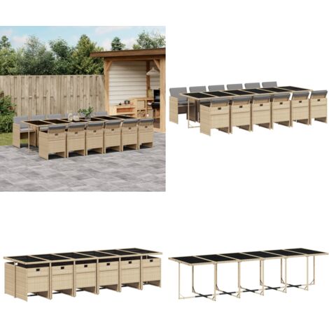 Set Pranzo da Giardino 13 pz con Cuscini Beige Misto Polyrattan - Sedie da giardino - Tavolo da giardino