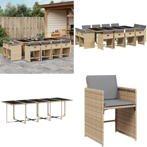 Set Pranzo da Giardino 13 pz con Cuscini Beige Misto Polyrattan - Sedie da giardino - Tavolo da giardino