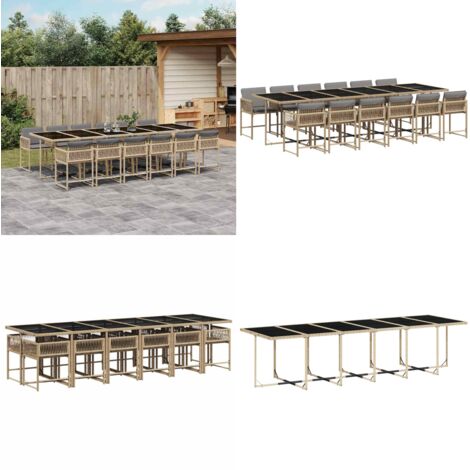 Set Pranzo da Giardino 13 pz con Cuscini Beige Misto Polyrattan - Sedie da giardino - Tavolo da giardino