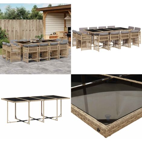 Set Pranzo da Giardino 13 pz con Cuscini Beige Misto Polyrattan - Sedie da giardino - Tavolo da giardino