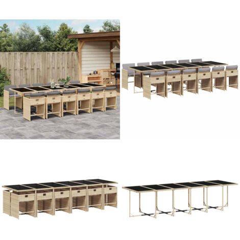 Set Pranzo da Giardino 13 pz con Cuscini Beige Misto Polyrattan - Sedie da giardino - Tavolo da giardino