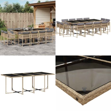 Set Pranzo da Giardino 13 pz con Cuscini Beige Misto Polyrattan - Sedie da giardino - Tavolo da giardino
