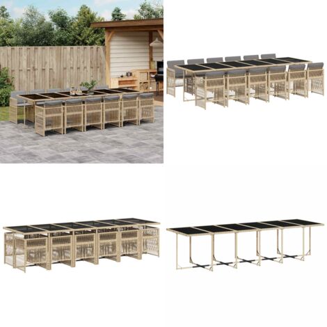 Set Pranzo da Giardino 13 pz con Cuscini Beige Misto Polyrattan - Sedie da giardino - Tavolo da giardino