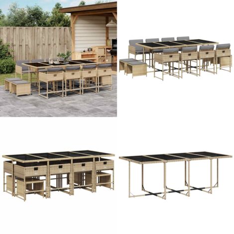 Set Pranzo da Giardino 13 pz con Cuscini Beige Misto Polyrattan - Sedie da giardino - Tavolo da giardino
