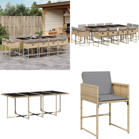 Set Pranzo da Giardino 13 pz con Cuscini Beige Misto Polyrattan - Sedie da giardino - Tavolo da giardino