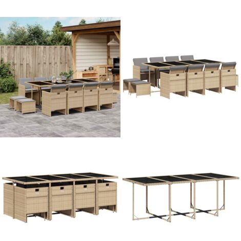 Set Pranzo da Giardino 13 pz con Cuscini Beige Misto Polyrattan - Sedie da giardino - Tavolo da giardino