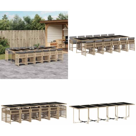 Set Pranzo da Giardino 13 pz con Cuscini Beige Misto Polyrattan - Sedie da giardino - Tavolo da giardino