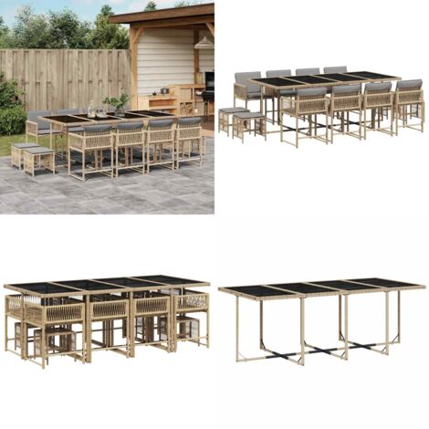Set Pranzo da Giardino 13 pz con Cuscini Beige Misto Polyrattan - Sedie da giardino - Tavolo da giardino