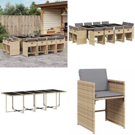 Set Pranzo da Giardino 13 pz con Cuscini Beige Misto Polyrattan - Sedie da giardino - Tavolo da giardino