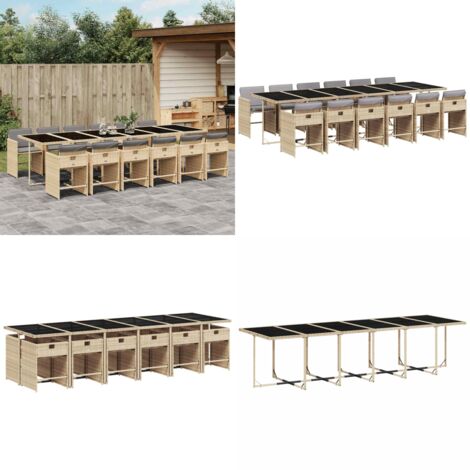 Set Pranzo da Giardino 13 pz con Cuscini Beige Misto Polyrattan - Sedie da giardino - Tavolo da giardino
