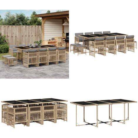 Set Pranzo da Giardino 13 pz con Cuscini Beige Misto Polyrattan - Sedie da giardino - Tavolo da giardino