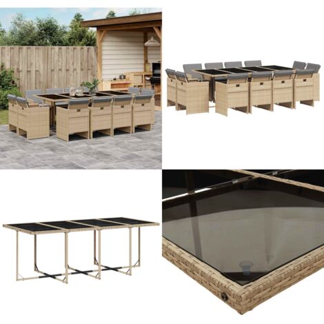 Set Pranzo da Giardino 13 pz con Cuscini Beige Misto Polyrattan - Sedie da giardino - Tavolo da giardino