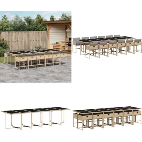 Set Pranzo da Giardino 13 pz con Cuscini Beige Misto Polyrattan - Sedie da giardino - Tavolo da giardino