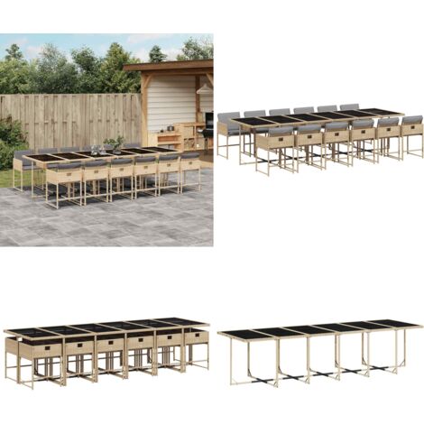 Set Pranzo da Giardino 13 pz con Cuscini Beige Misto Polyrattan - Sedie da giardino - Tavolo da giardino