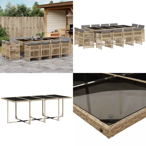 Set Pranzo da Giardino 13 pz con Cuscini Beige Misto Polyrattan - Sedie da giardino - Tavolo da giardino