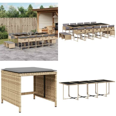Set Pranzo da Giardino 15 pz con Cuscini Beige Misto Polyrattan - Sedie da giardino - Tavolo da giardino