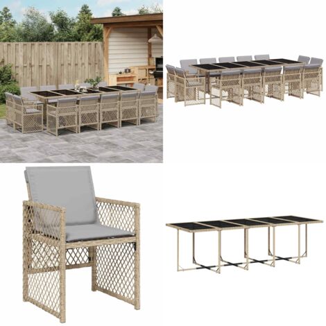 Set Pranzo da Giardino 15 pz con Cuscini Beige Misto Polyrattan - Sedie da giardino - Tavolo da giardino