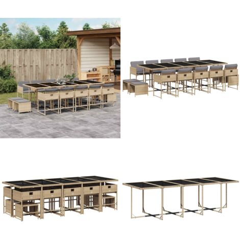 Set Pranzo da Giardino 15 pz con Cuscini Beige Misto Polyrattan - Sedie da giardino - Tavolo da giardino