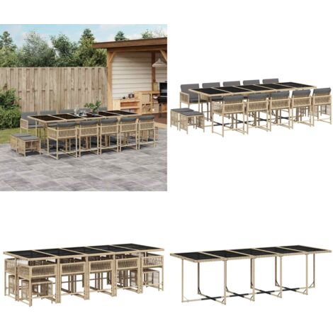 Set Pranzo da Giardino 15 pz con Cuscini Beige Misto Polyrattan - Sedie da giardino - Tavolo da giardino