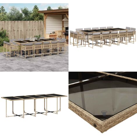 Set Pranzo da Giardino 15 pz con Cuscini Beige Misto Polyrattan - Sedie da giardino - Tavolo da giardino