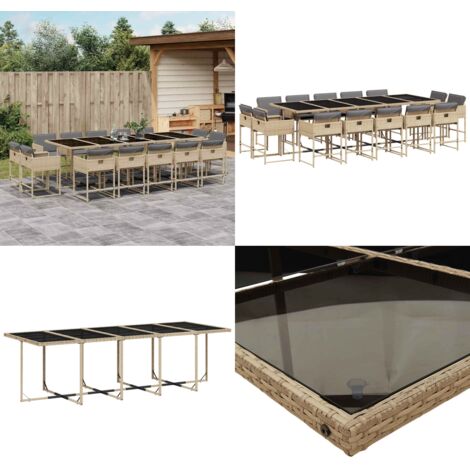 Set Pranzo da Giardino 15 pz con Cuscini Beige Misto Polyrattan - Sedie da giardino - Tavolo da giardino