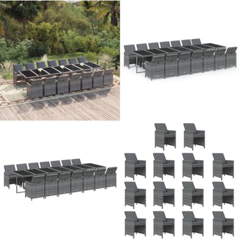 Set Pranzo da Giardino 15 pz con Cuscini in Polyrattan Grigio - Sedie da giardino - Tavolo da giardino