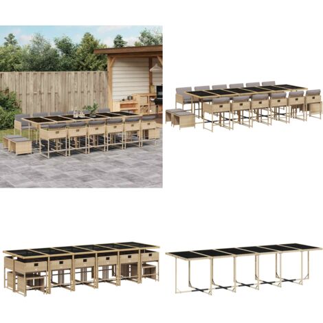 Set Pranzo da Giardino 17 pz con Cuscini Beige Misto Polyrattan - Sedie da giardino - Tavolo da giardino