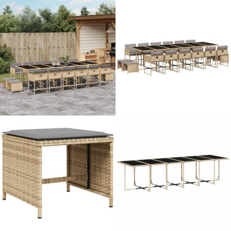 Set Pranzo da Giardino 17 pz con Cuscini Beige Misto Polyrattan - Sedie da giardino - Tavolo da giardino