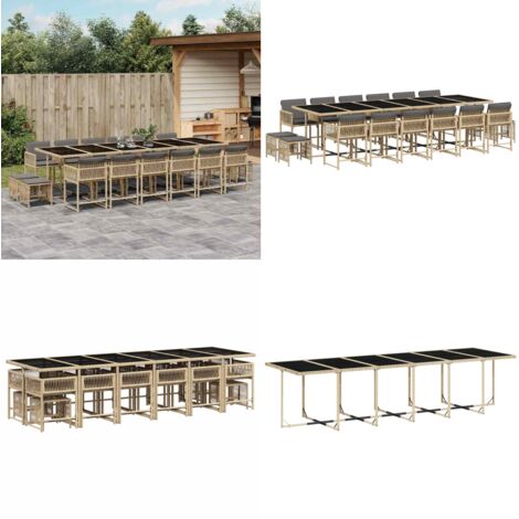 Set Pranzo da Giardino 17 pz con Cuscini Beige Misto Polyrattan - Sedie da giardino - Tavolo da giardino