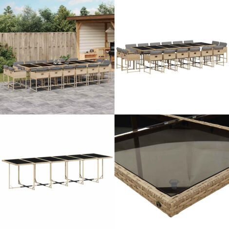 Set Pranzo da Giardino 17 pz con Cuscini Beige Misto Polyrattan - Sedie da giardino - Tavolo da giardino