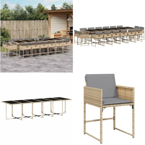 Set Pranzo da Giardino 17 pz con Cuscini Beige Misto Polyrattan - Sedie da giardino - Tavolo da giardino