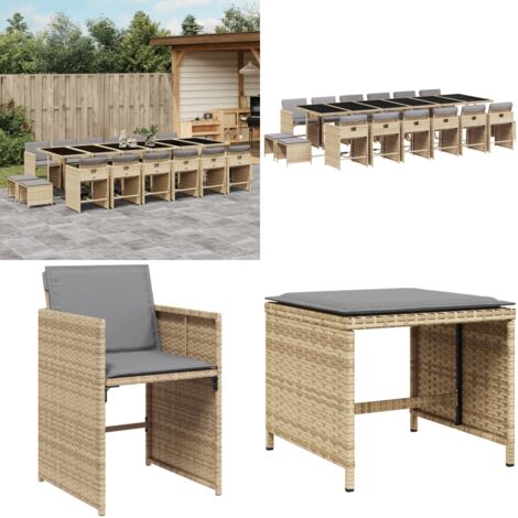 Set Pranzo da Giardino 17 pz con Cuscini Beige Misto Polyrattan - Sedie da giardino - Tavolo da giardino