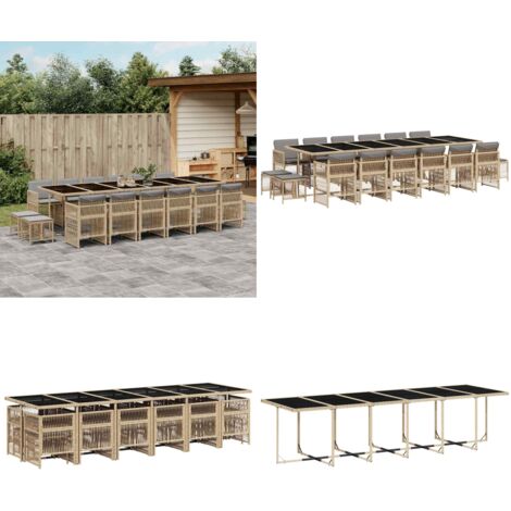 Set Pranzo da Giardino 17 pz con Cuscini Beige Misto Polyrattan - Sedie da giardino - Tavolo da giardino