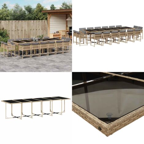 Set Pranzo da Giardino 17 pz con Cuscini Beige Misto Polyrattan - Sedie da giardino - Tavolo da giardino