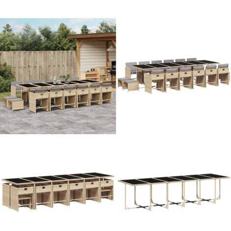 Set Pranzo da Giardino 17 pz con Cuscini Beige Misto Polyrattan - Sedie da giardino - Tavolo da giardino