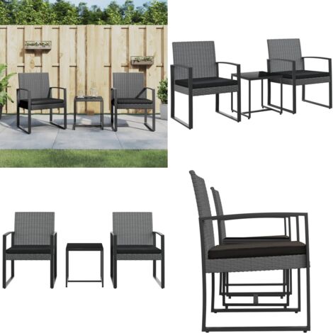Set Pranzo da Giardino 3 pz con Cuscini Rattan PP Grigio Scuro - Sedie da pranzo - Tavolo da pranzo da giardino