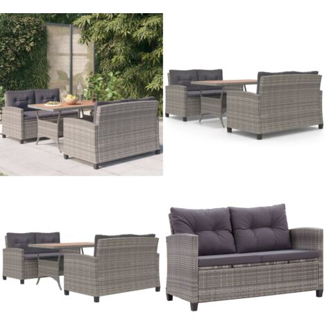 Set Pranzo da Giardino 3 pz Polyrattan e Legno Massello Acacia - Tavolo da pranzo da esterno - Divano da giardino