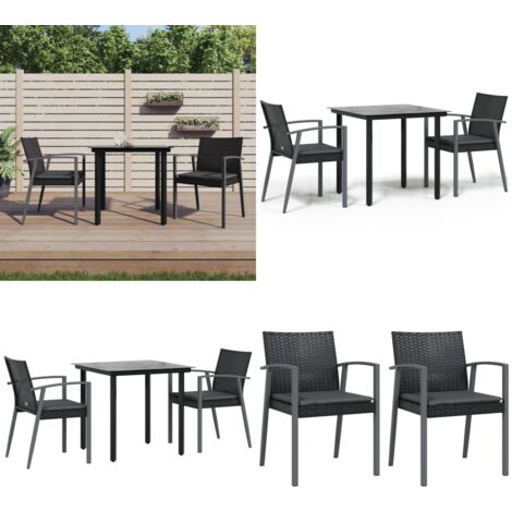 Set Pranzo da Giardino 3pz con Cuscini in Polyrattan e Acciaio - Tavolo da pranzo da esterno - Sedie da pranzo da esterno