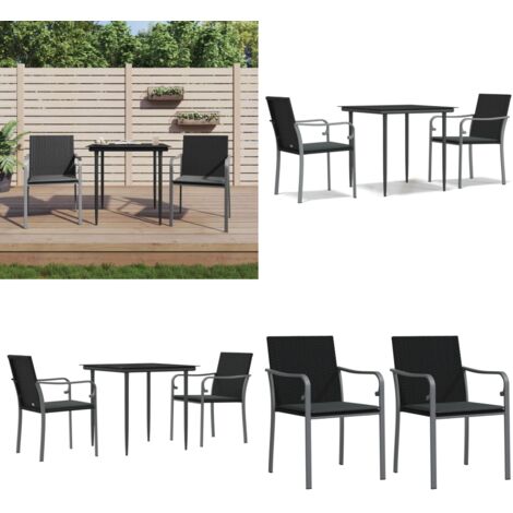 Set Pranzo da Giardino 3pz con Cuscini in Polyrattan e Acciaio - Tavolo da pranzo da esterno - Sedie da pranzo da esterno