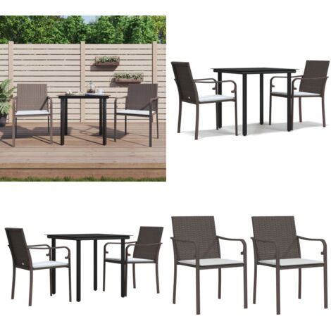 Set Pranzo da Giardino 3pz con Cuscini in Polyrattan e Acciaio - Tavolo da pranzo da esterno - Sedie da pranzo da giardino