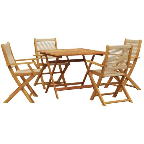Set Pranzo da Giardino 5 pz Beige Polipropilene/ Legno Massello vidaXL