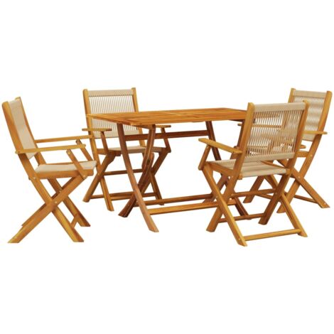 Set Pranzo da Giardino 5 pz Beige Polipropilene/ Legno Massello vidaXL