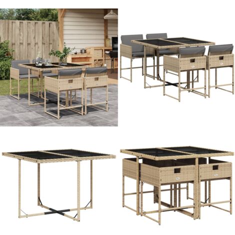 Set Pranzo da Giardino 5 pz con Cuscini Beige Misto Polyrattan - Sedie da giardino - Tavolo da giardino