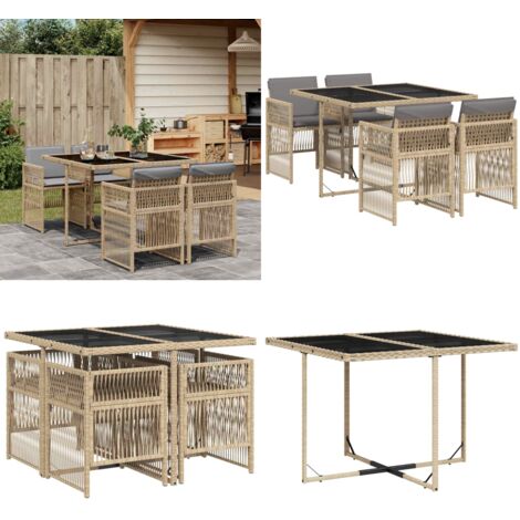 Set Pranzo da Giardino 5 pz con Cuscini Beige Misto Polyrattan - Sedie da giardino - Tavolo da giardino