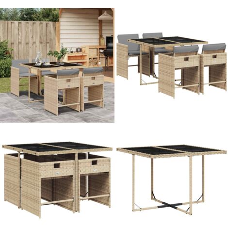 Set Pranzo da Giardino 5 pz con Cuscini Beige Misto Polyrattan - Sedie da giardino - Tavolo da giardino