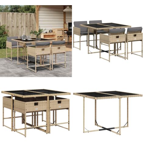 Set Pranzo da Giardino 5 pz con Cuscini Beige Misto Polyrattan - Sedie da giardino - Tavolo da giardino