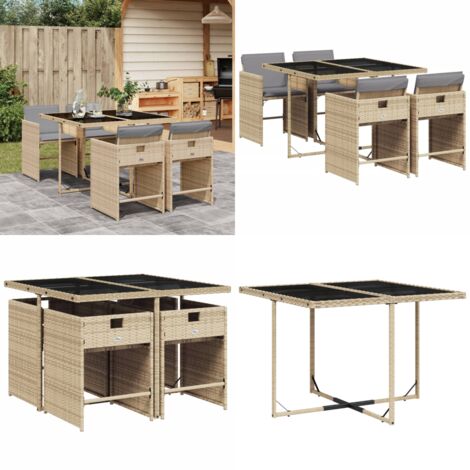 Set Pranzo da Giardino 5 pz con Cuscini Beige Misto Polyrattan - Sedie da giardino - Tavolo da giardino
