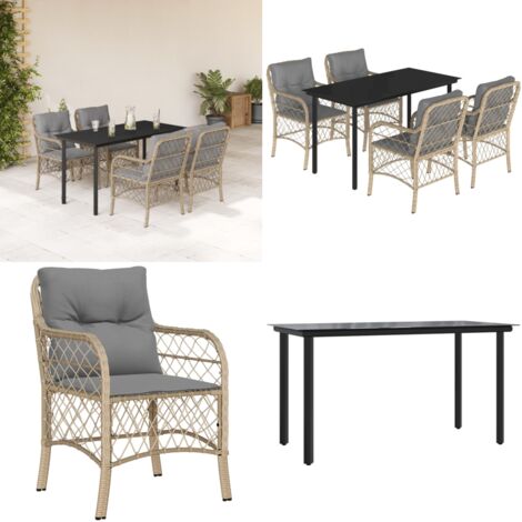Set Pranzo da Giardino 5 pz con Cuscini Beige Misto Polyrattan - Tavolo da giardino - Sedie da giardino